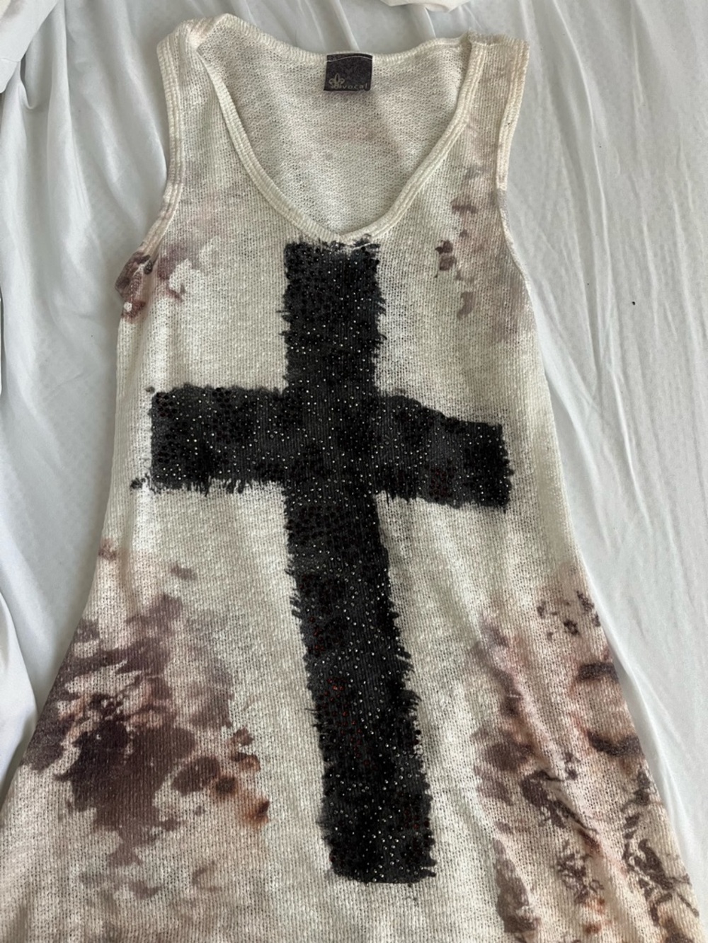 Vocal Cream Tank Dress with Black Sequin Cross